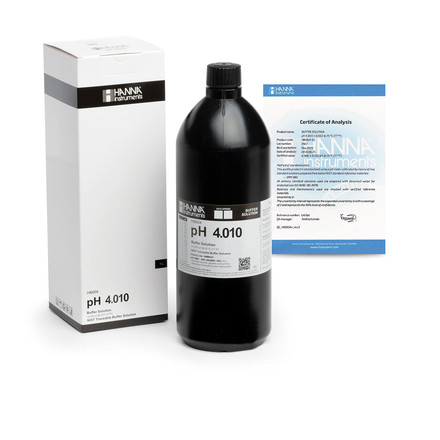 Solution tampon pH 4,010, ±0,002 pH, certificat d'analyse, bouteille 1 L HI6004-01